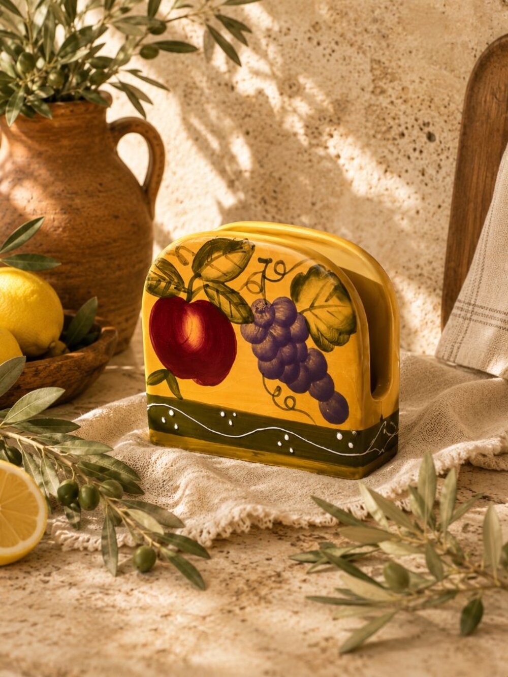Casa Vero Hand Painted Tuscan Fruit Ceramic Napkin Holder